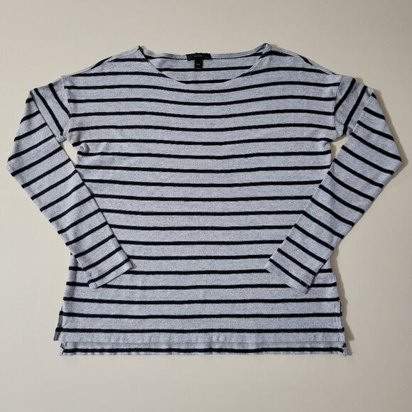 J.Crew Women's Roundneck Black Gray Stripe Long Sleeve Pullover Top - Picture 1 of 15